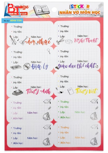 Bộ 3 Sticker Nhãn Vở Môn Học - Teenage NV-01